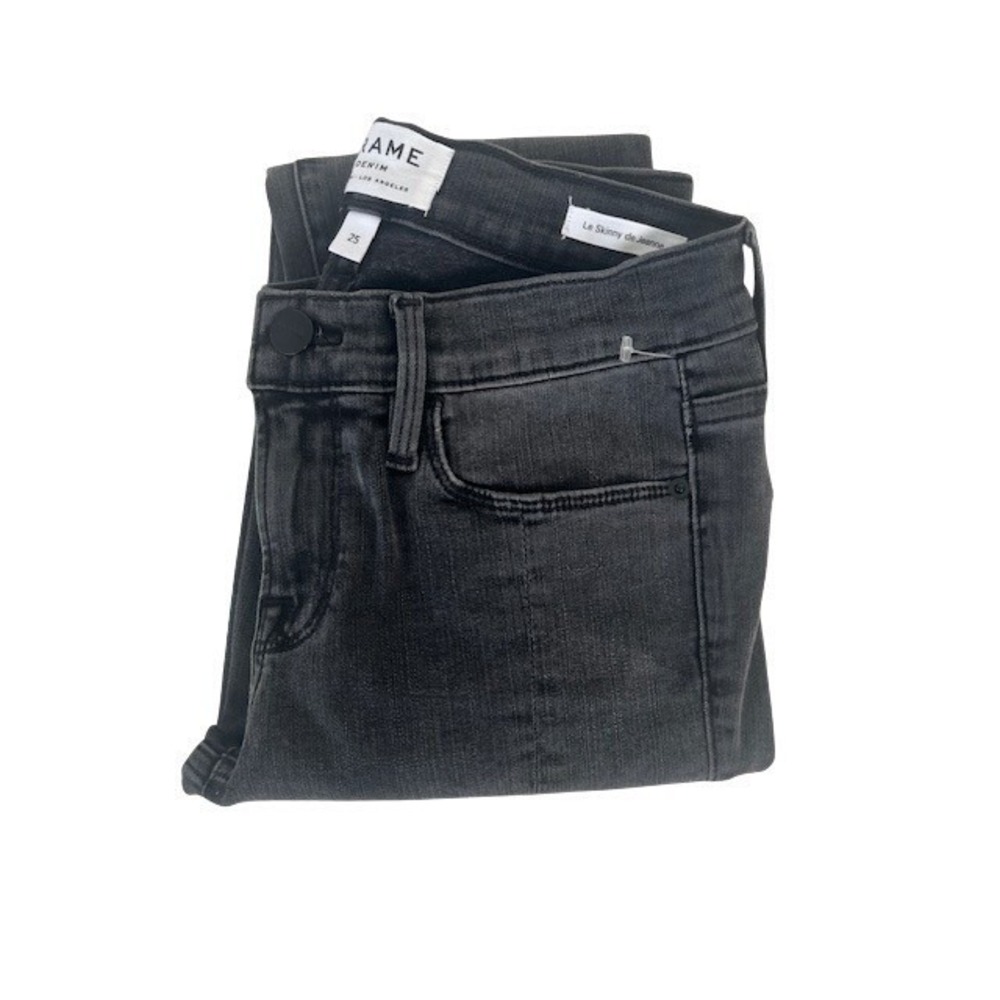FRAME NWT Le Skinny De Jeanne Charcoal Gray Split Hem Jeans 25x30 $228 - Picture 7 of 16